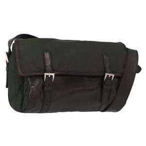 Prada Double Buckle Flap Messenger Tessuto Khaki Nylon Shoulder Bag Bag
